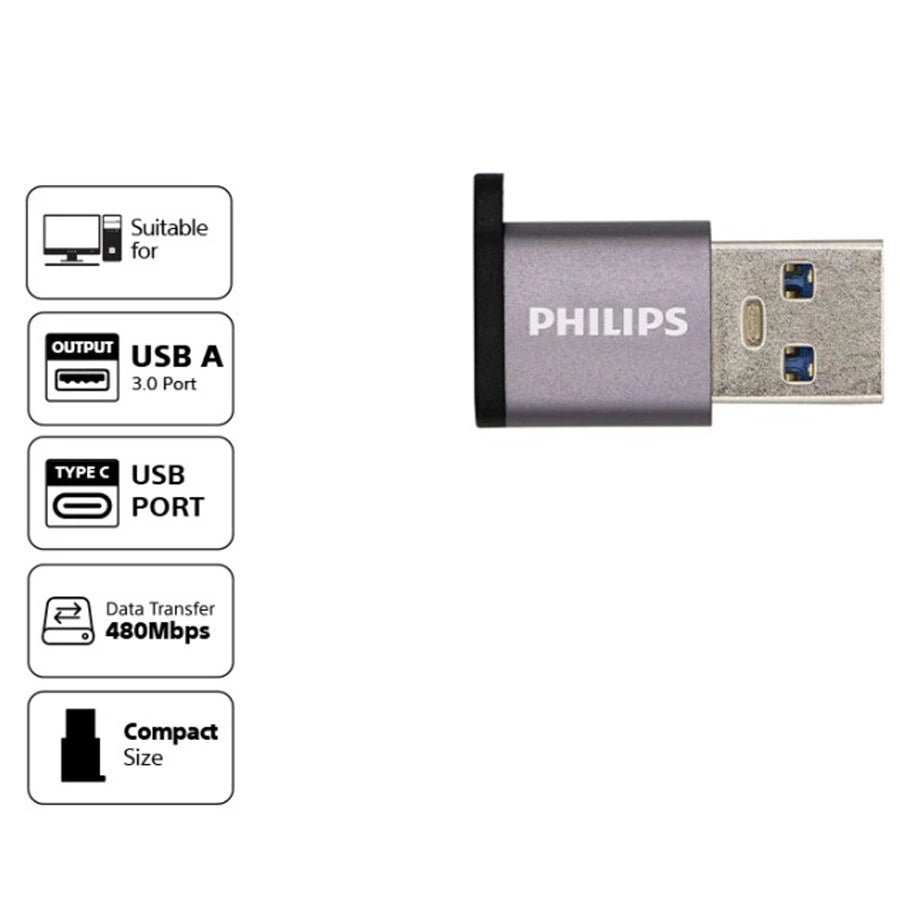 Philips SWA3070 Adapter Converter USB 3.0 Male to USB Type-C Female