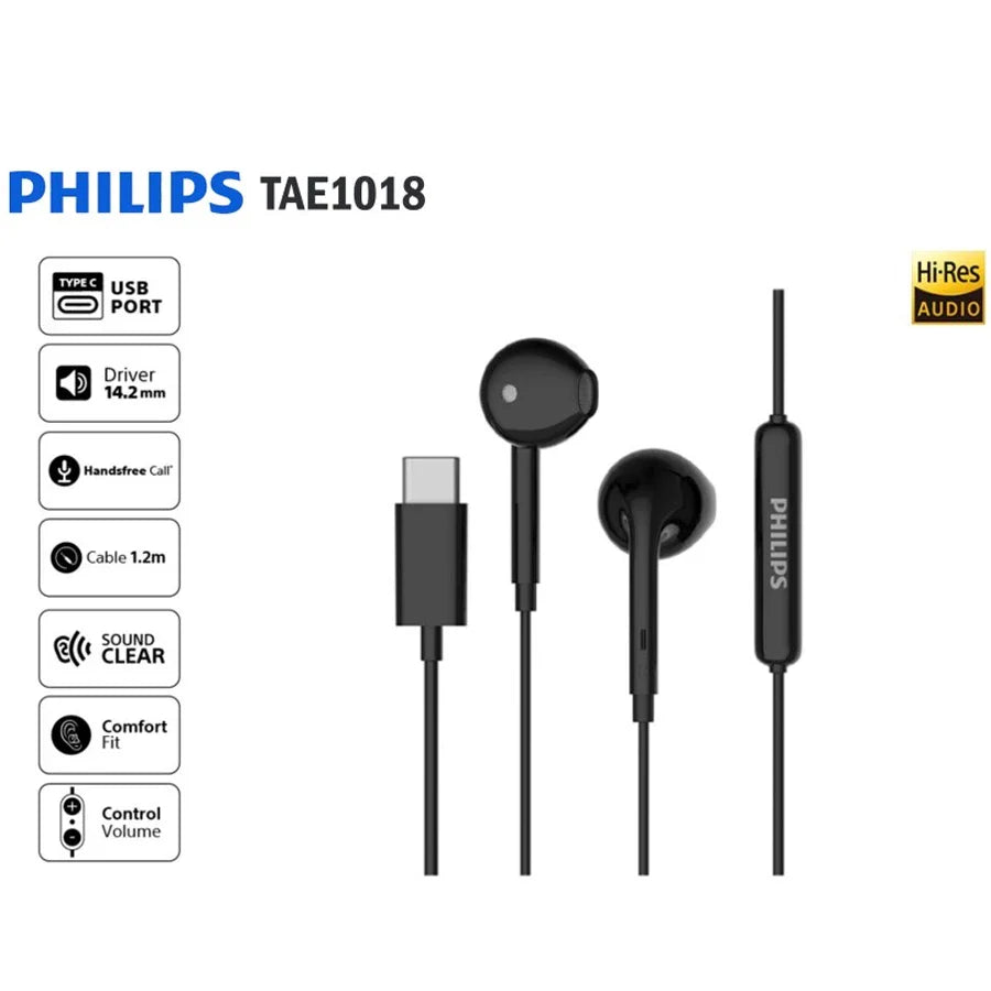 Philips TAE1018BK USB-C Wired Connection High Resolution Earphones - Black