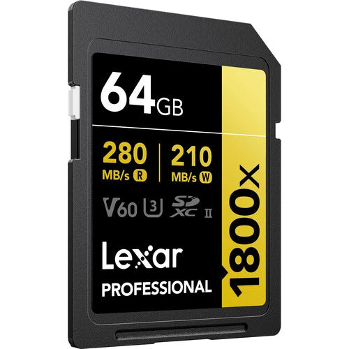 Lexar 64GB 1800x SDXC UHS-II Memory Card R: 280MB/S W: 210MB/s