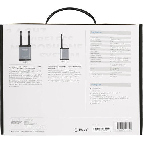 Saramonic Vlink2 Kit2 Camera-Mount 2-Person Wireless Omni Lavalier Microphone System with Talkback (2.4 GHz)