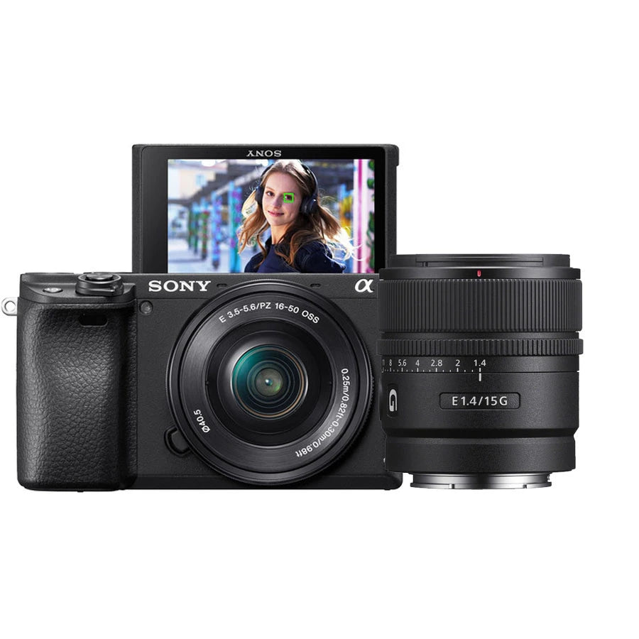 Paket Sony Alpha a6400 Mirrorless Digital Camera with 16-50mm Lens (Black) With Sony E 15mm f1.4 G Mirrorless Lens
