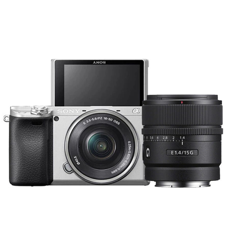 Paket Sony Alpha a6400 Mirrorless Digital Camera with 16-50mm Lens (Silver) With Sony E 15mm f1.4 G Mirrorless Lens