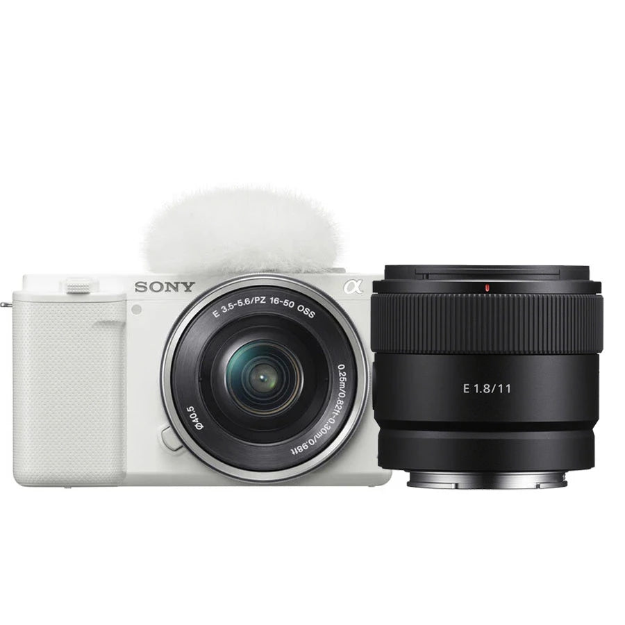 Paket Sony ZV-E10 Mirrorless Camera with 16-50mm Lens White With Sony E 11mm f1.8 Mirrorless Lens