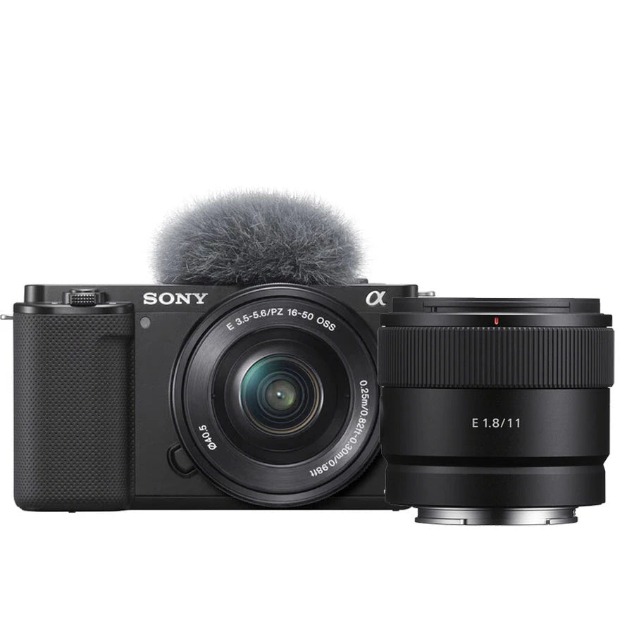 Paket Sony ZV-E10 Mirrorless Camera with 16-50mm Lens Black With Sony E 11mm f1.8 Mirrorless Lens