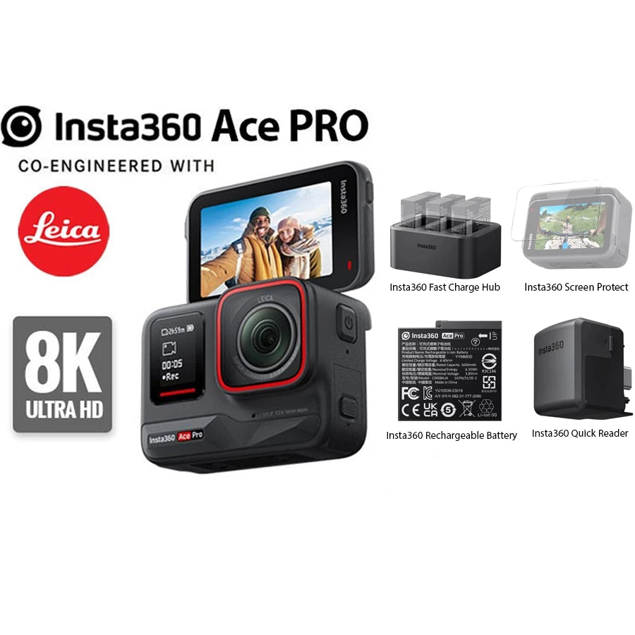Insta360 Ace Pro + Battery + Fast Charge Hub + Screen Protector + Quick Reader