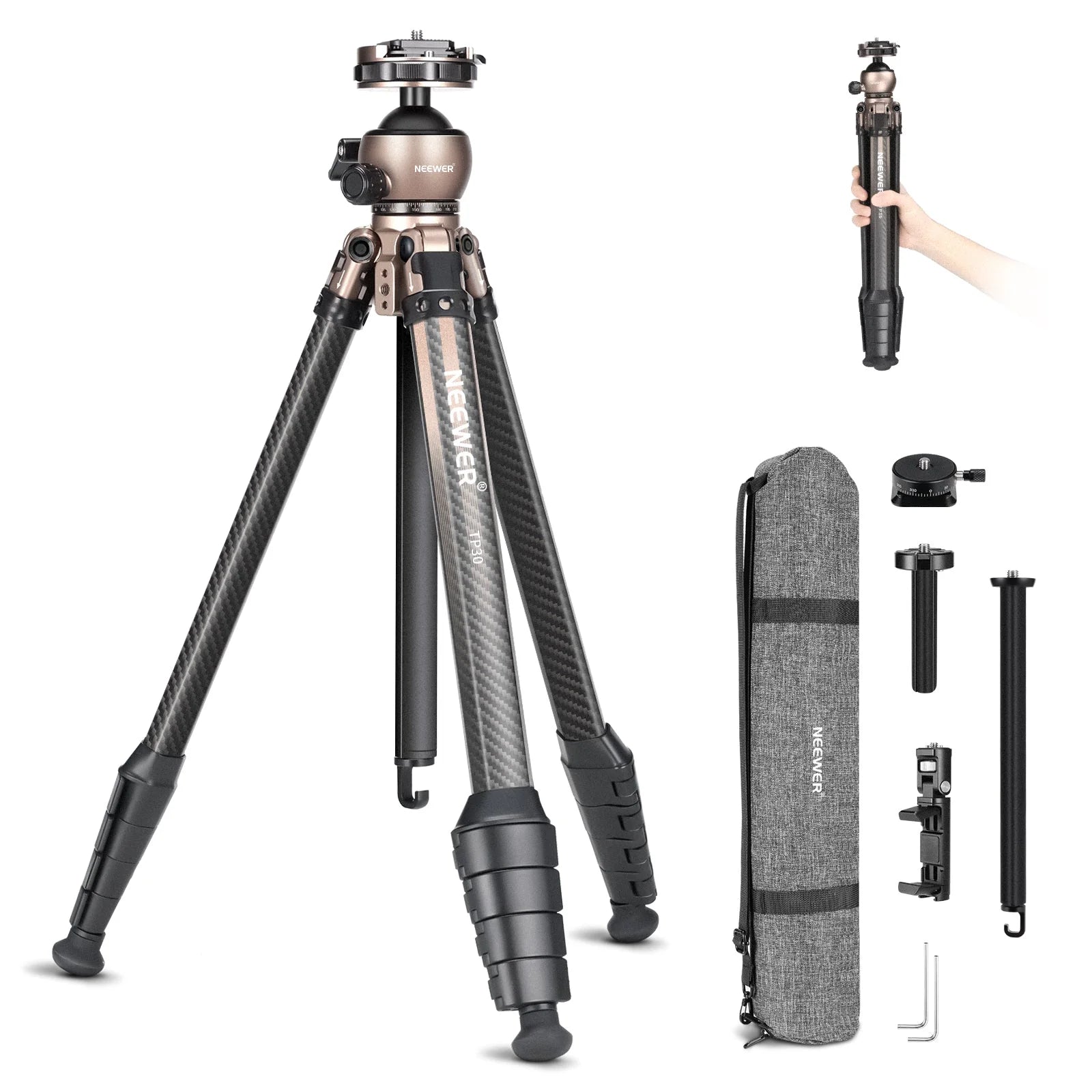 Neewer TP30 NEEWER CARBON FIBER TRAVEL TRIPOD, WITH 360 PANORAMA BALL HEAD