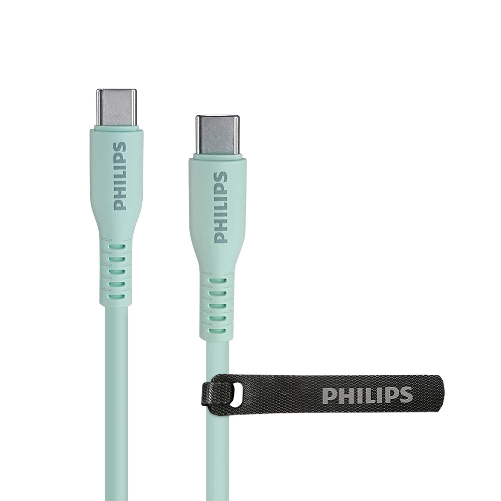 Philips DLC8601V USB-C to C Soft Silicone Cable PD 60W 1.2M Pastel Color - Green