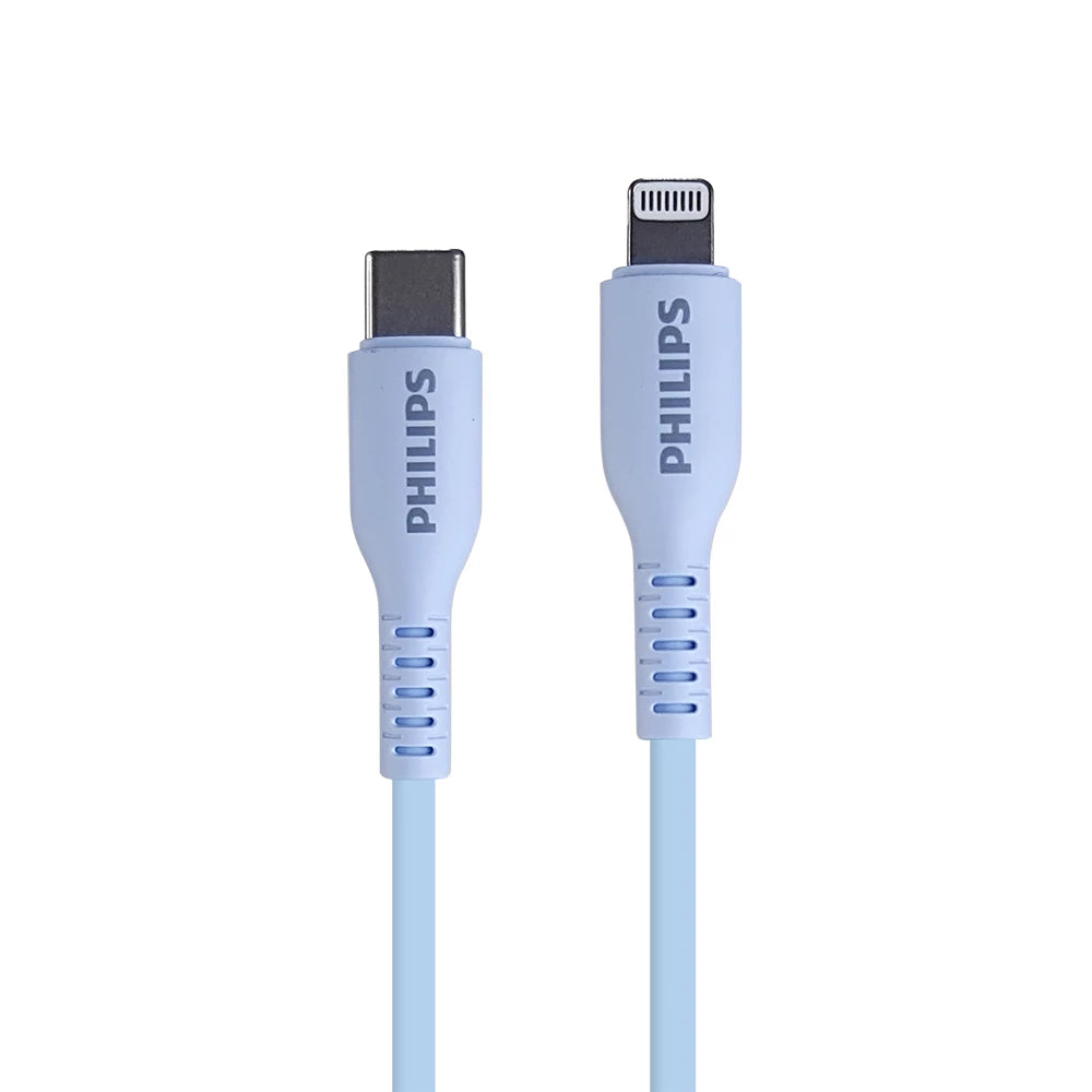 Philips DLC8631V USB-C to Lightning Cable 1.2M Soft Silicone Pastel Color - Blue
