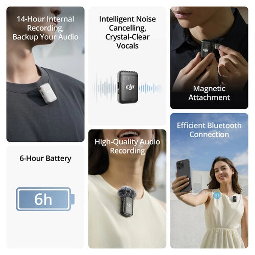 DJI Mic 2 (1 TX, Platinum White) Compact Digital Wireless Microphone System/Recorder for Camera & Smartphone