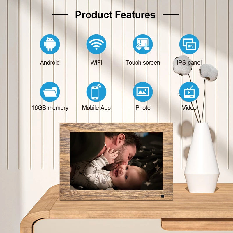 Frameo 10" Smart Digital Photo Frame with Frameo App (Wood)