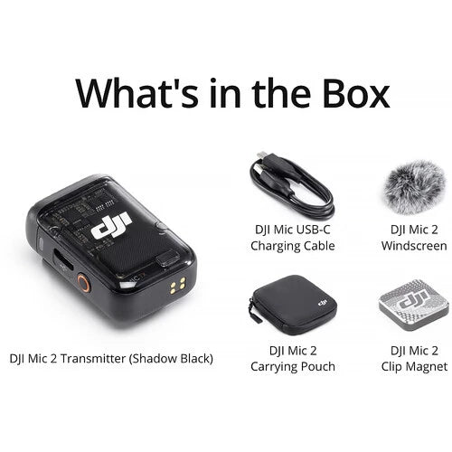 DJI Mic 2 (1 TX, Shadow Black) Compact Digital Wireless Microphone System/Recorder for Camera & Smartphone